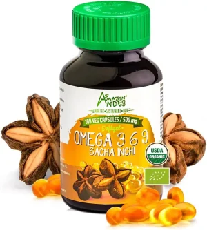 Organic Source of omegas 3, 6 and 9 l Sacha Inchi Oil softgel Capsules l 100 x 500 mg Pills l Healthier Essential Fatty Acids Source l Non GMO and Gluten Free l Amazon Andes
